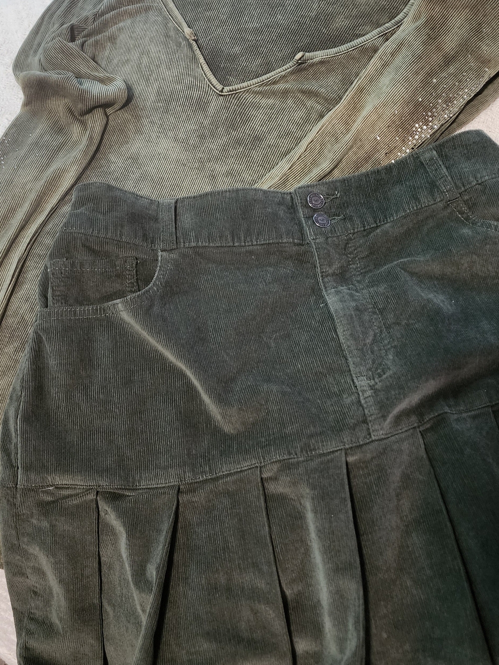 Hollister Olive Green Corduroy High-Low Skirt